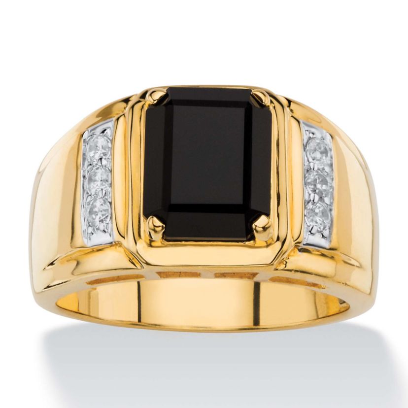 Mens 1/5 TCW Genuine Black Onyx and Diamond 18k Gold-Plated Ring