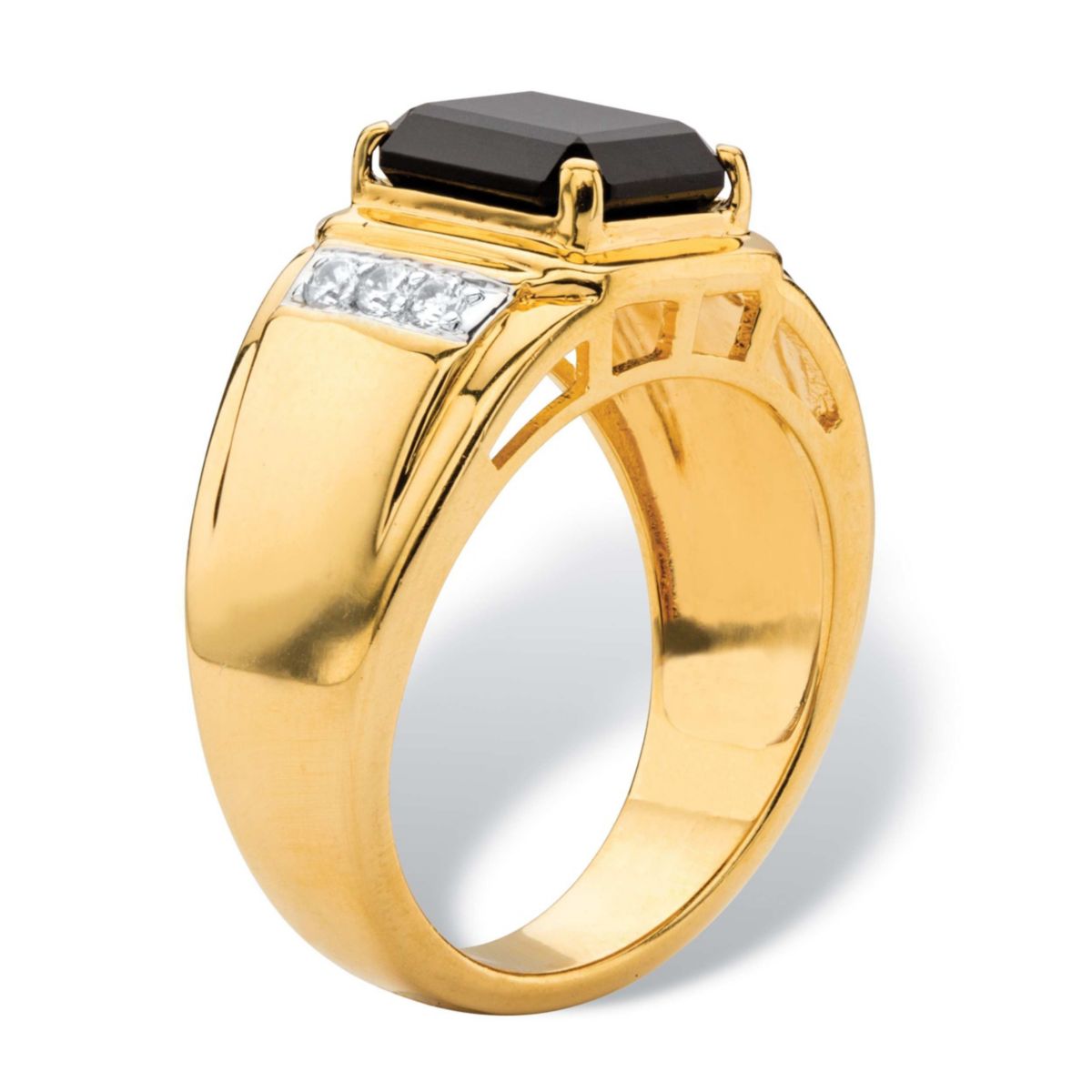 Mens 1/5 TCW Genuine Black Onyx and Diamond 18k Gold-Plated Ring