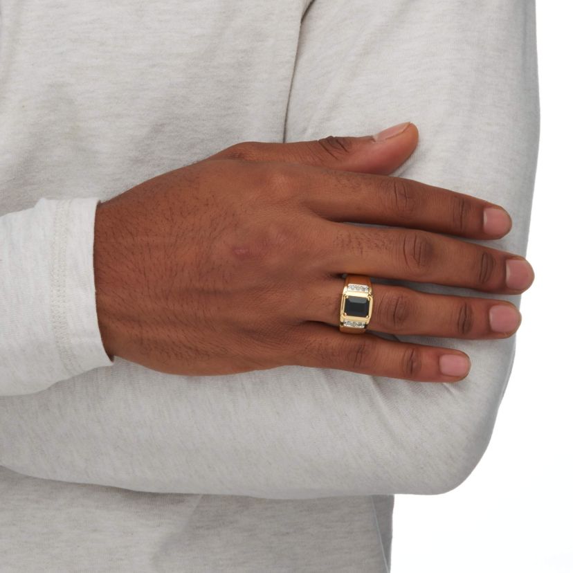 Mens 1/5 TCW Genuine Black Onyx and Diamond 18k Gold-Plated Ring
