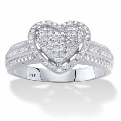Seta Jewelry Round Diamond Heart-Shaped Floating Halo Ring 1/7 TCW in Platinum-plated Sterling Silver