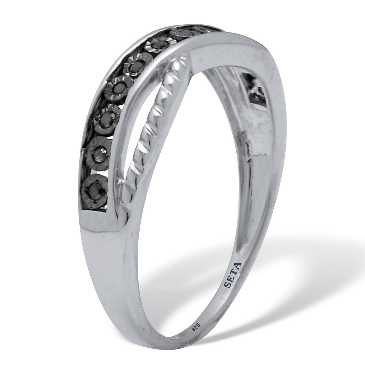 .06 TCW Black Diamond Sterling Silver Twisted Ring