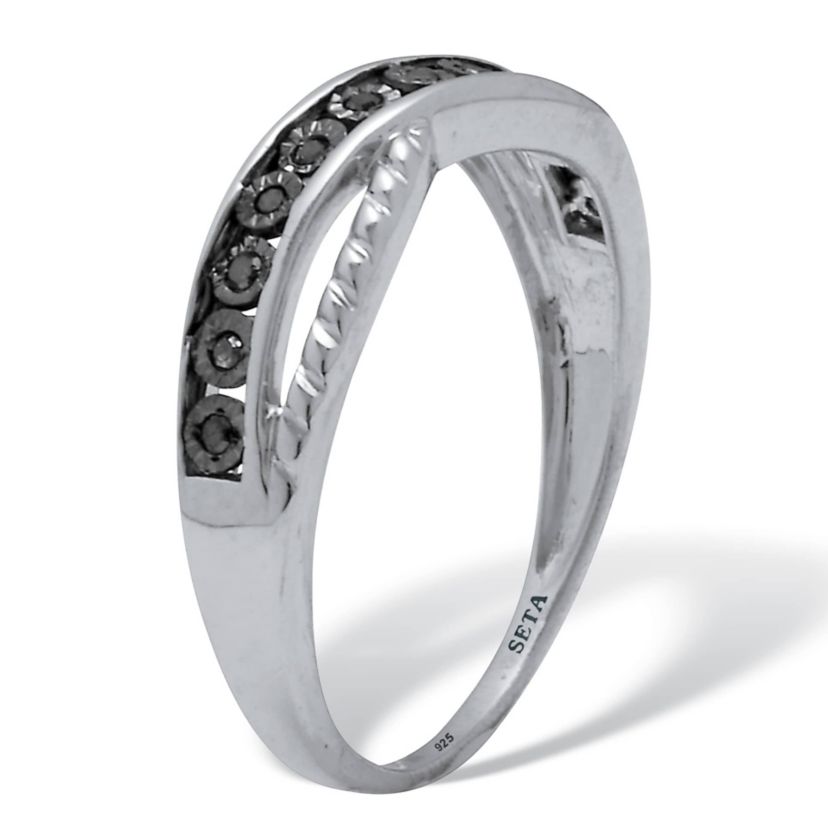.06 TCW Black Diamond Sterling Silver Twisted Ring