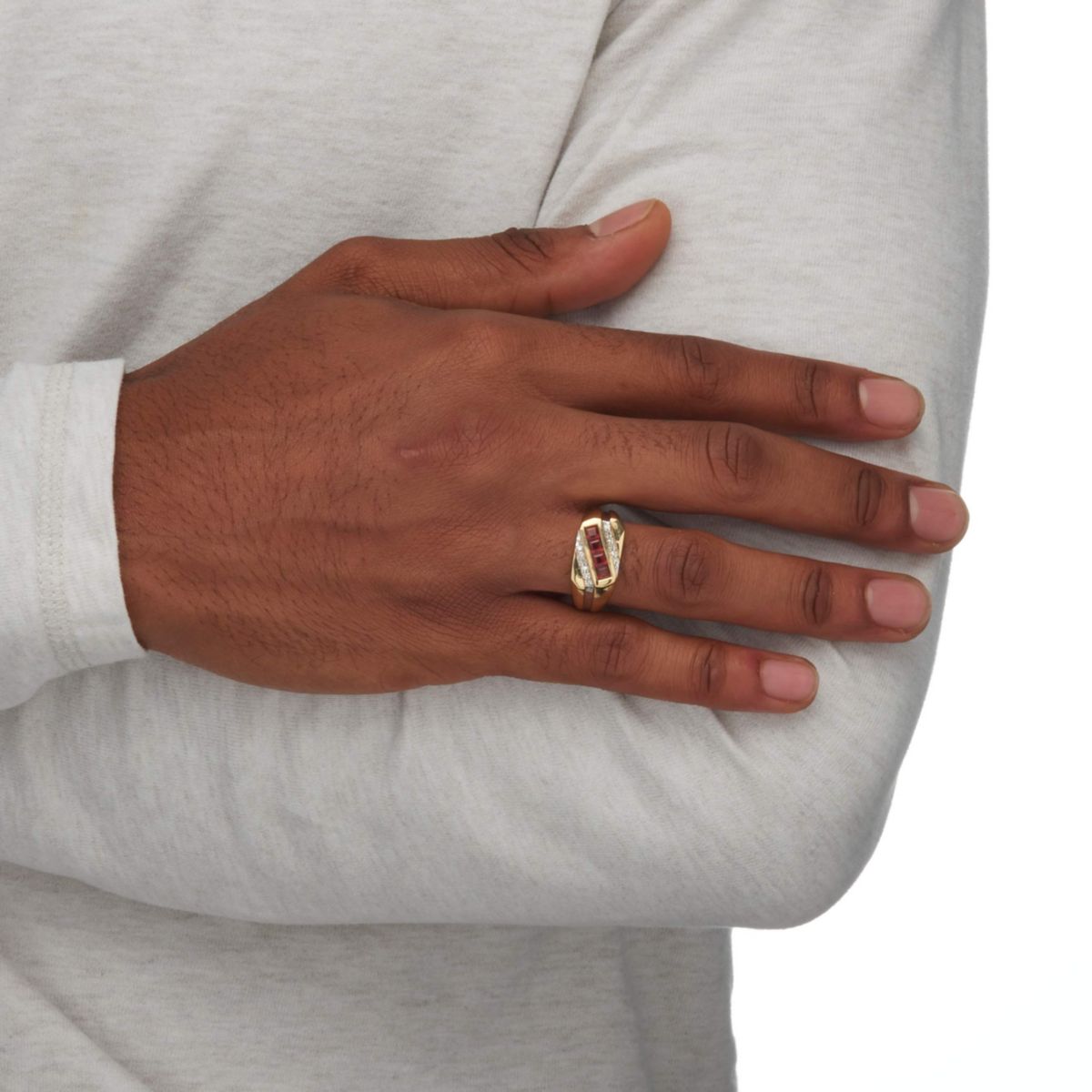 Mens .96 Cttw. 18k Gold-plated Sterling Silver Genuine Garnet and Diamond Ring