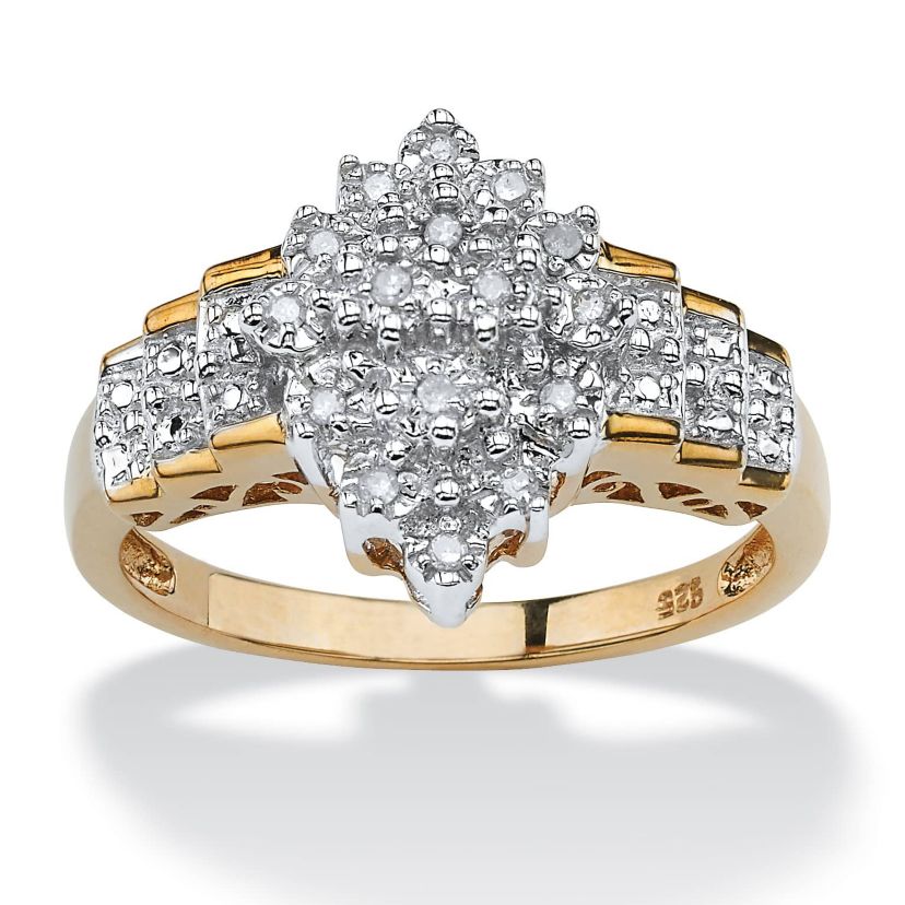 1/10 TCW Diamond Marquise-Shaped Step Ring in Gold-Plated Sterling Silver
