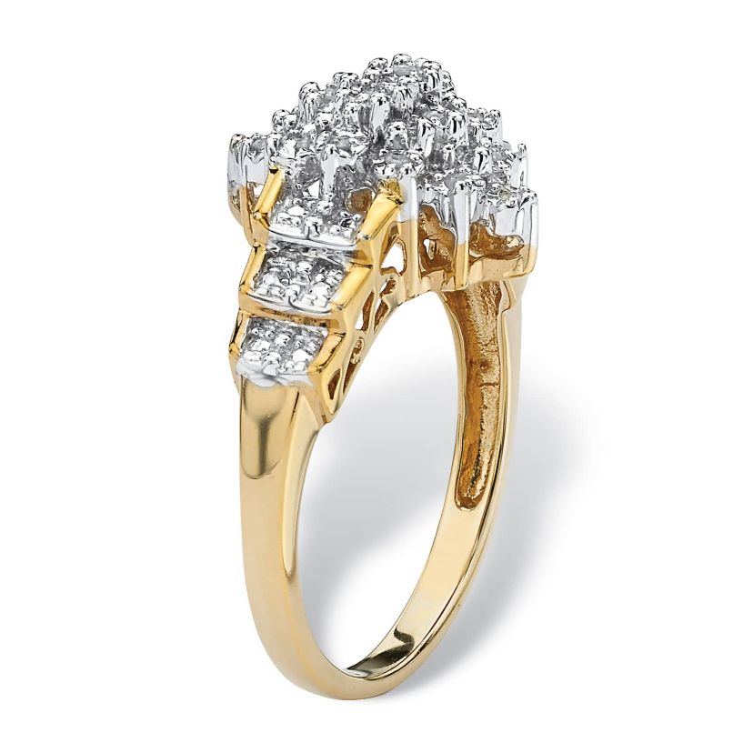 1/10 TCW Diamond Marquise-Shaped Step Ring in Gold-Plated Sterling Silver