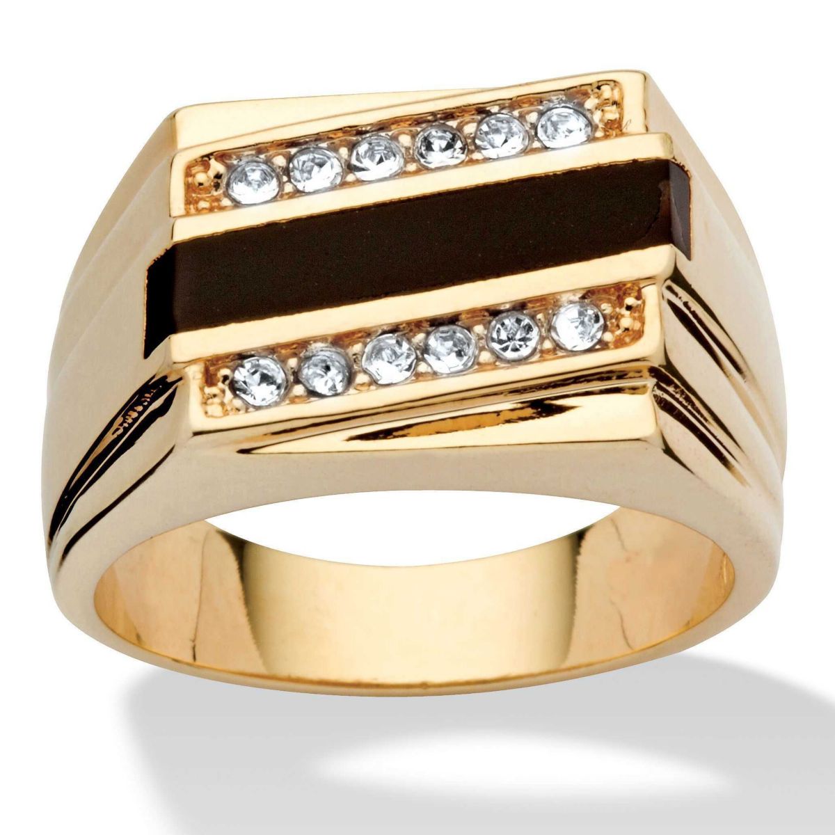 Mens Emerald-Cut Genuine Onyx Crystal Accent Gold-Plated Classic Ring