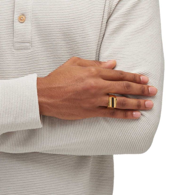 Mens Emerald-Cut Genuine Onyx Crystal Accent Gold-Plated Classic Ring