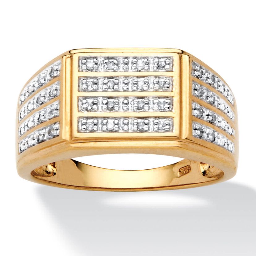 Mens 1/6 TCW Pave Diamond Grid Ring in Gold-Plated Sterling Silver