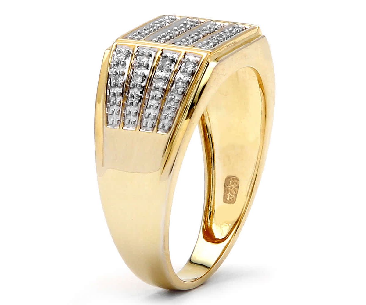 Mens 1/6 TCW Pave Diamond Grid Ring in Gold-Plated Sterling Silver