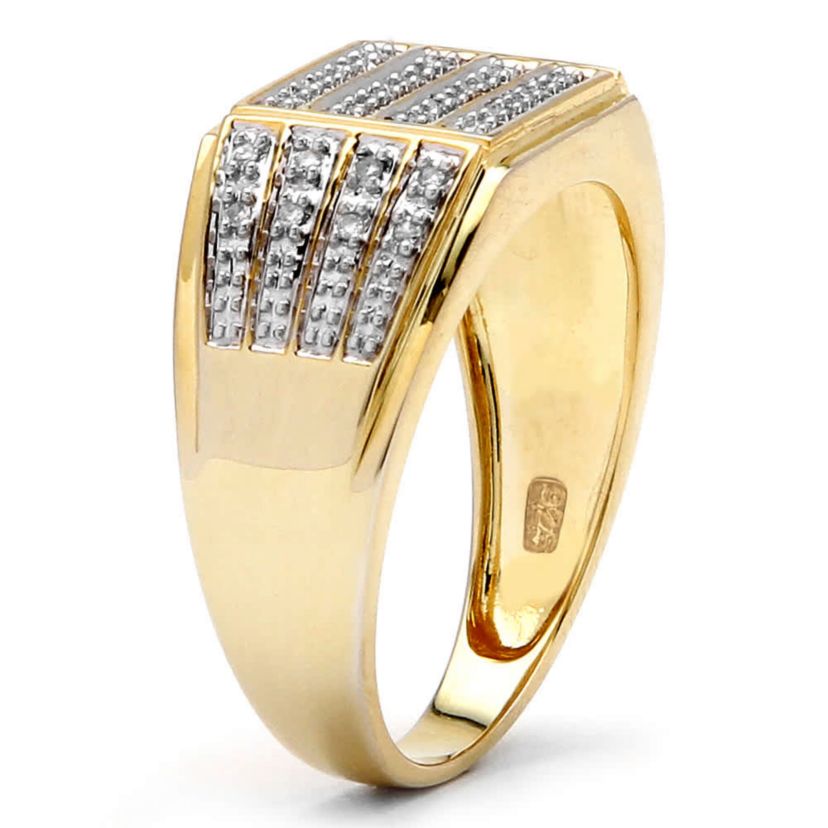 Mens 1/6 TCW Pave Diamond Grid Ring in Gold-Plated Sterling Silver