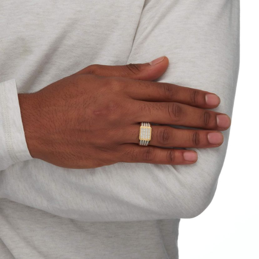 Mens 1/6 TCW Pave Diamond Grid Ring in Gold-Plated Sterling Silver