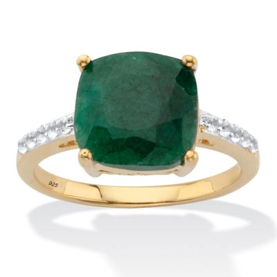 Seta Jewelry Genuine Cushion-Cut Green Emerald And White Topaz Two-Tone Cocktail Ring 4.60 TCW Gold-Plated Sterling Silver