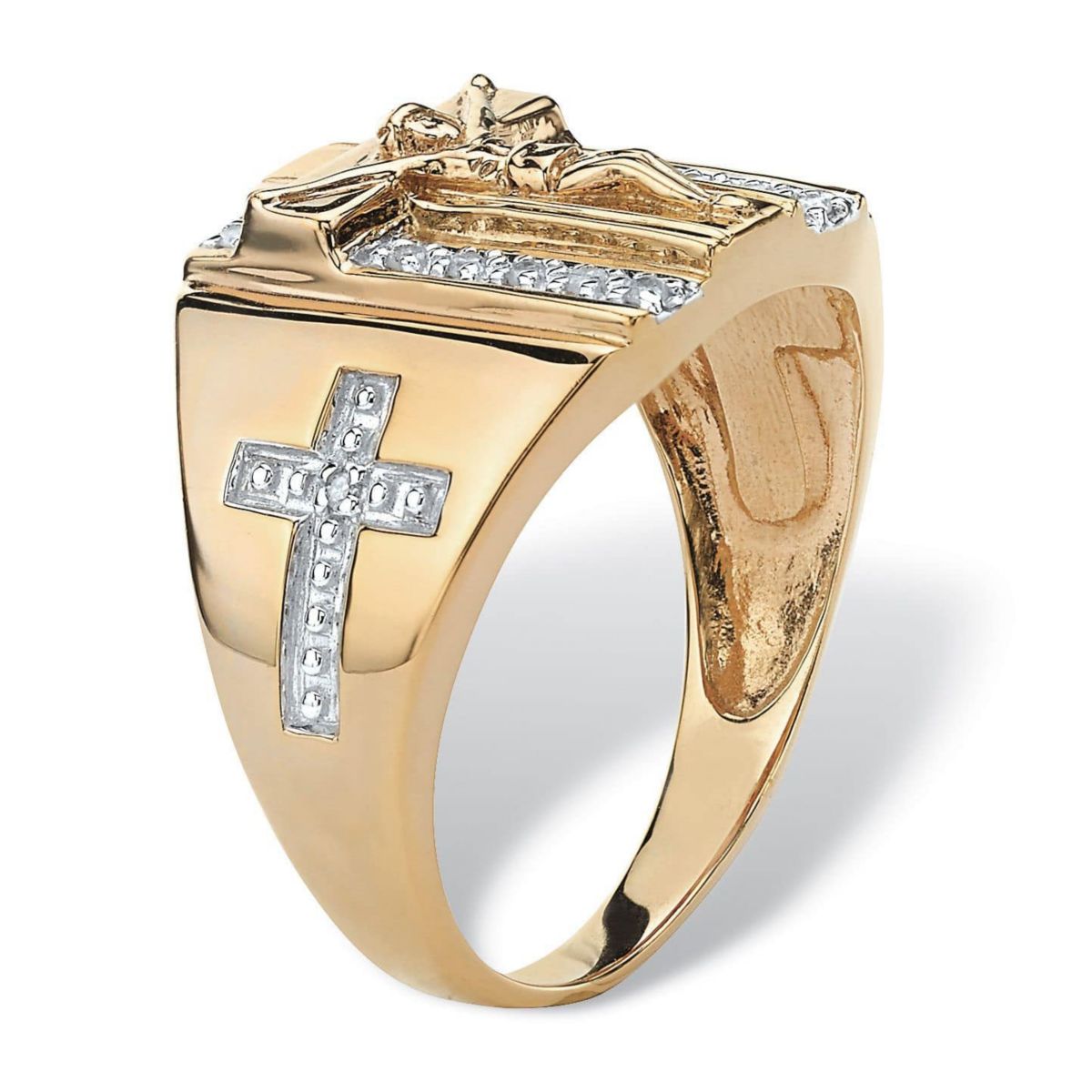Mens 1/8 Cttw. 10k Yellow Gold Diamond Crucifix Ring
