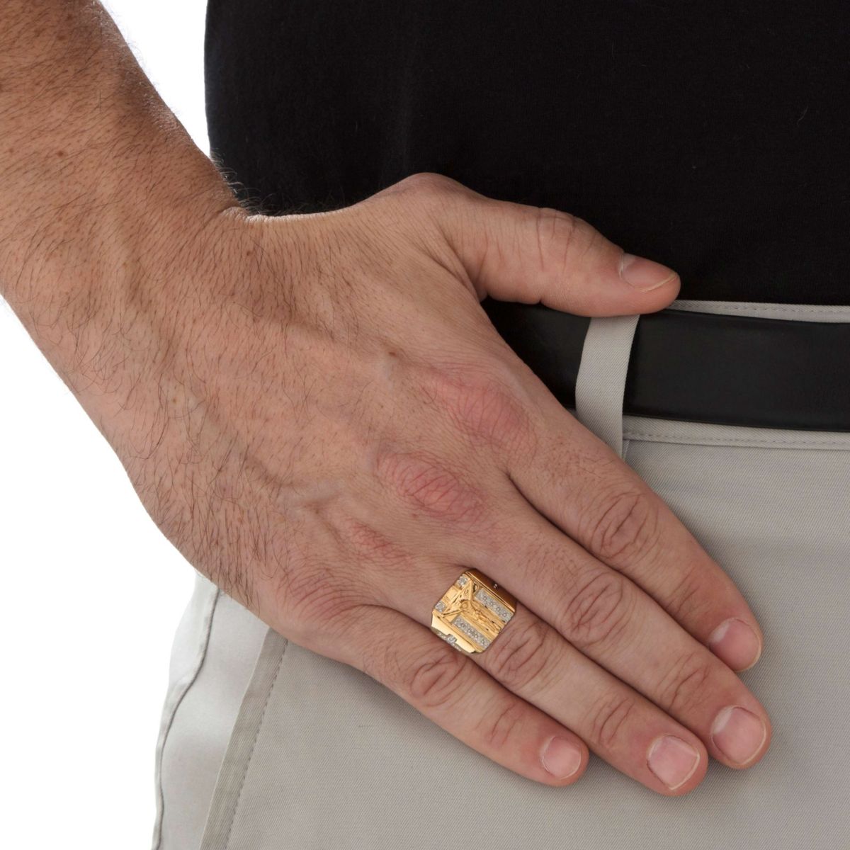 Mens 1/8 Cttw. 10k Yellow Gold Diamond Crucifix Ring