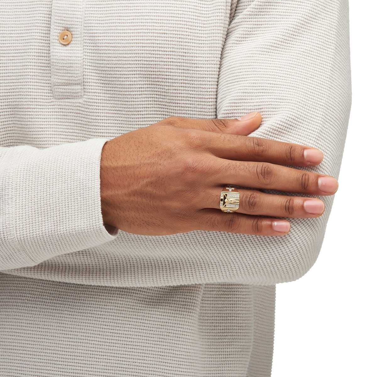 Mens 1/8 Cttw. 10k Yellow Gold Diamond Crucifix Ring