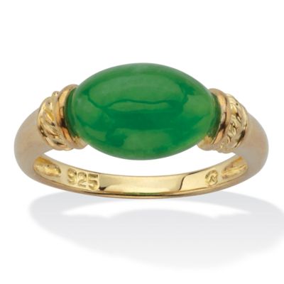 Seta Jewelry Oval Cut Genuine Green Jade Ring .12 TCW 14k Gold-Plated Sterling Silver