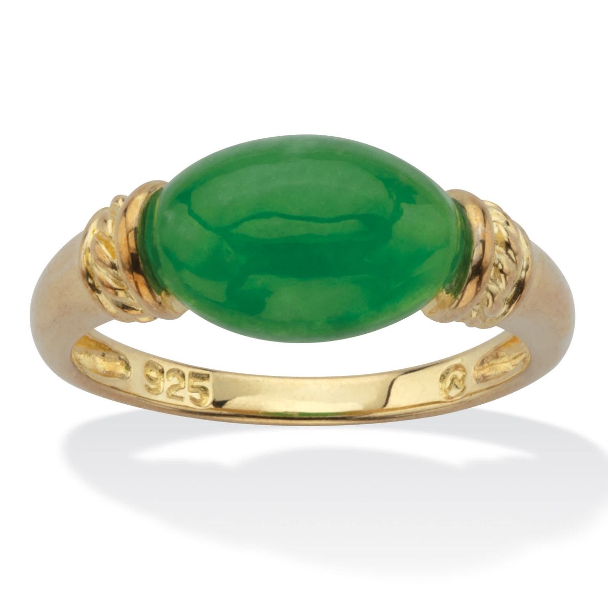 .12 Cttw. Oval Shaped Genuine Green Jade Ring 14k Gold-Plated Sterling Silver