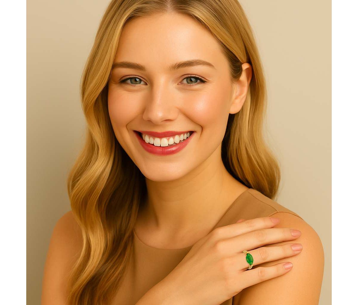 .12 Cttw. Oval Shaped Genuine Green Jade Ring 14k Gold-Plated Sterling Silver