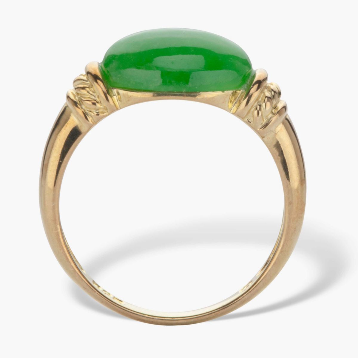 .12 Cttw. Oval Shaped Genuine Green Jade Ring 14k Gold-Plated Sterling Silver