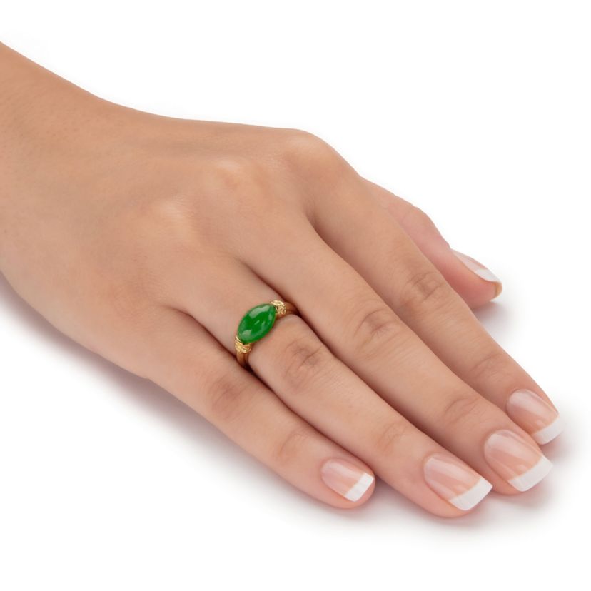 .12 Cttw. Oval Shaped Genuine Green Jade Ring 14k Gold-Plated Sterling Silver