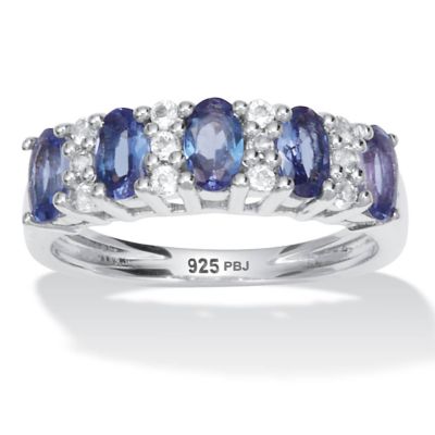 Seta Jewelry 1.32 TCW Oval Cut Genuine Purple Tanzanite and Genuine White Topaz Sterling Silver Ring, 8