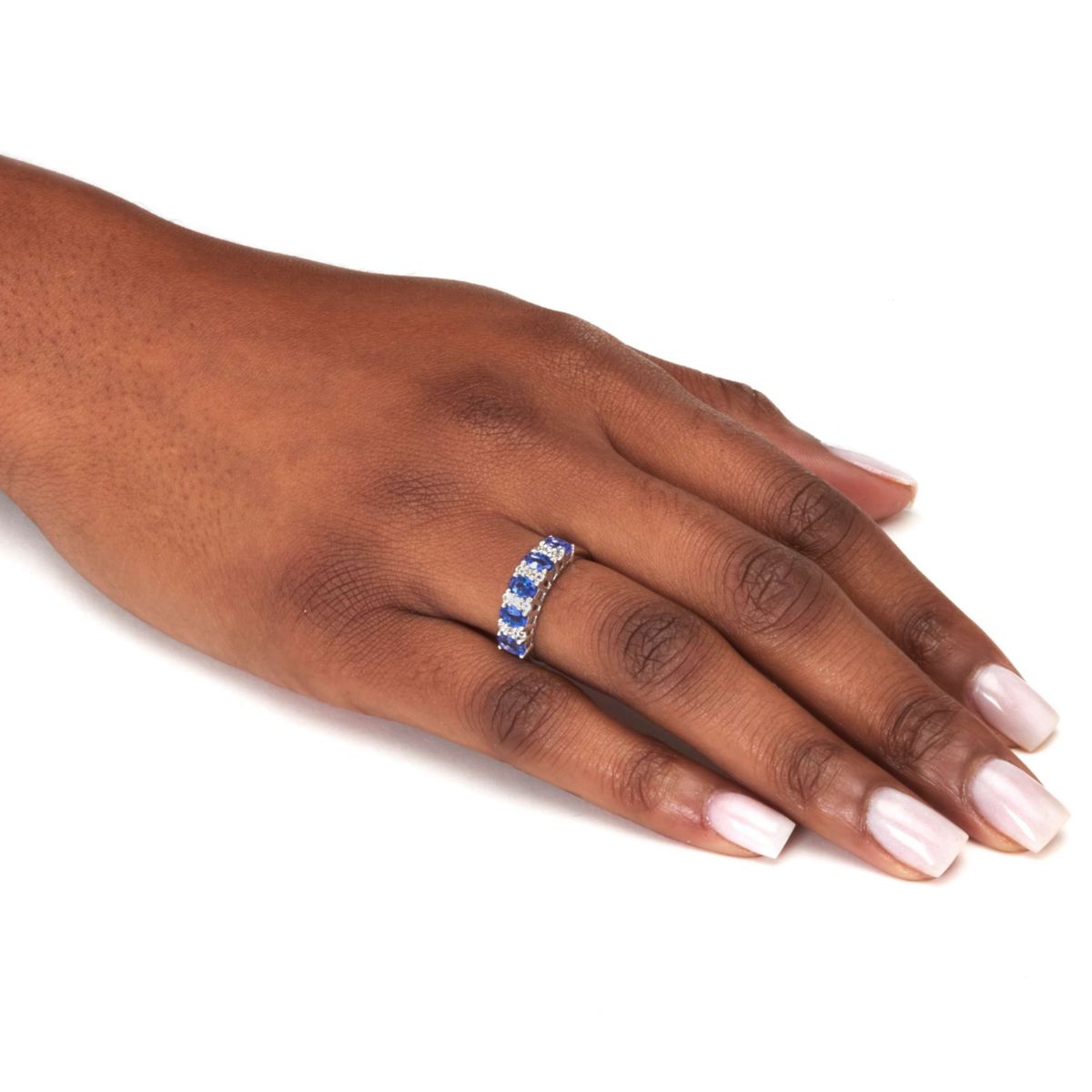 1.32 TCW Oval Cut Genuine Purple Tanzanite and White Topaz Sterling Silver Ring