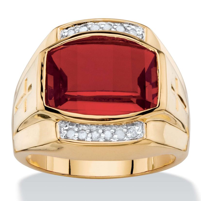Lab Created Mens 7.61 TCW Created Red Ruby and Diamond 18k Gold-Plated Ring