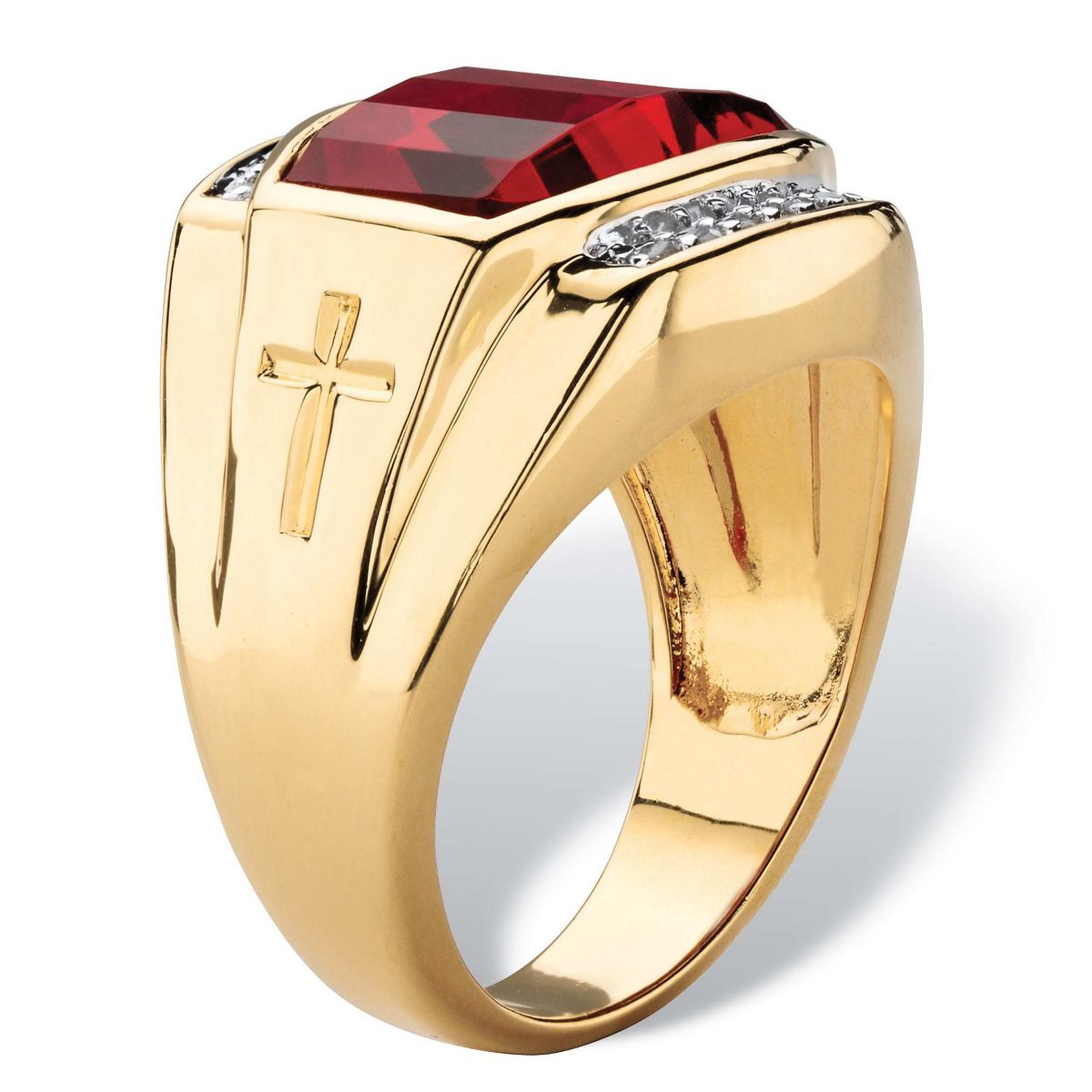 Lab Created Mens 7.61 TCW Created Red Ruby and Diamond 18k Gold-Plated Ring