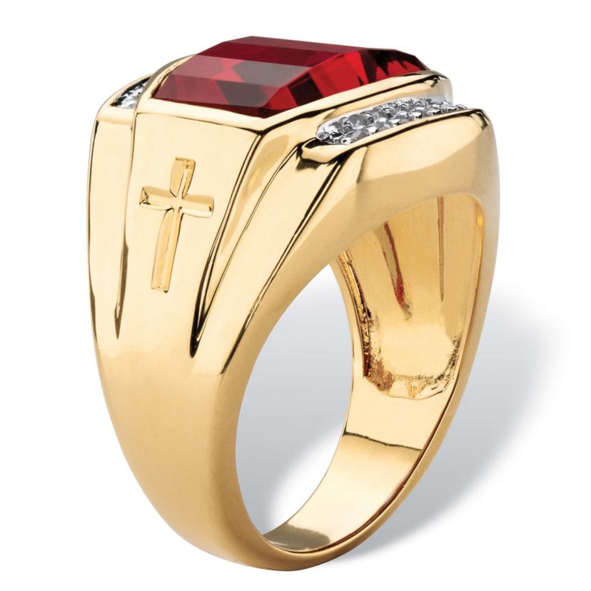 Lab Created Mens 7.61 TCW Created Red Ruby and Diamond 18k Gold-Plated Ring