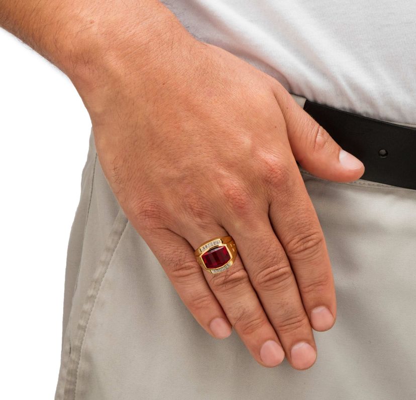 Lab Created Mens 7.61 TCW Created Red Ruby and Diamond 18k Gold-Plated Ring