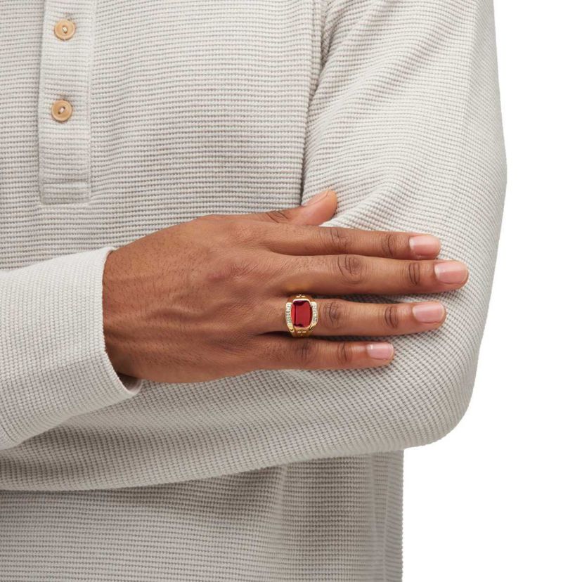 Lab Created Mens 7.61 TCW Created Red Ruby and Diamond 18k Gold-Plated Ring