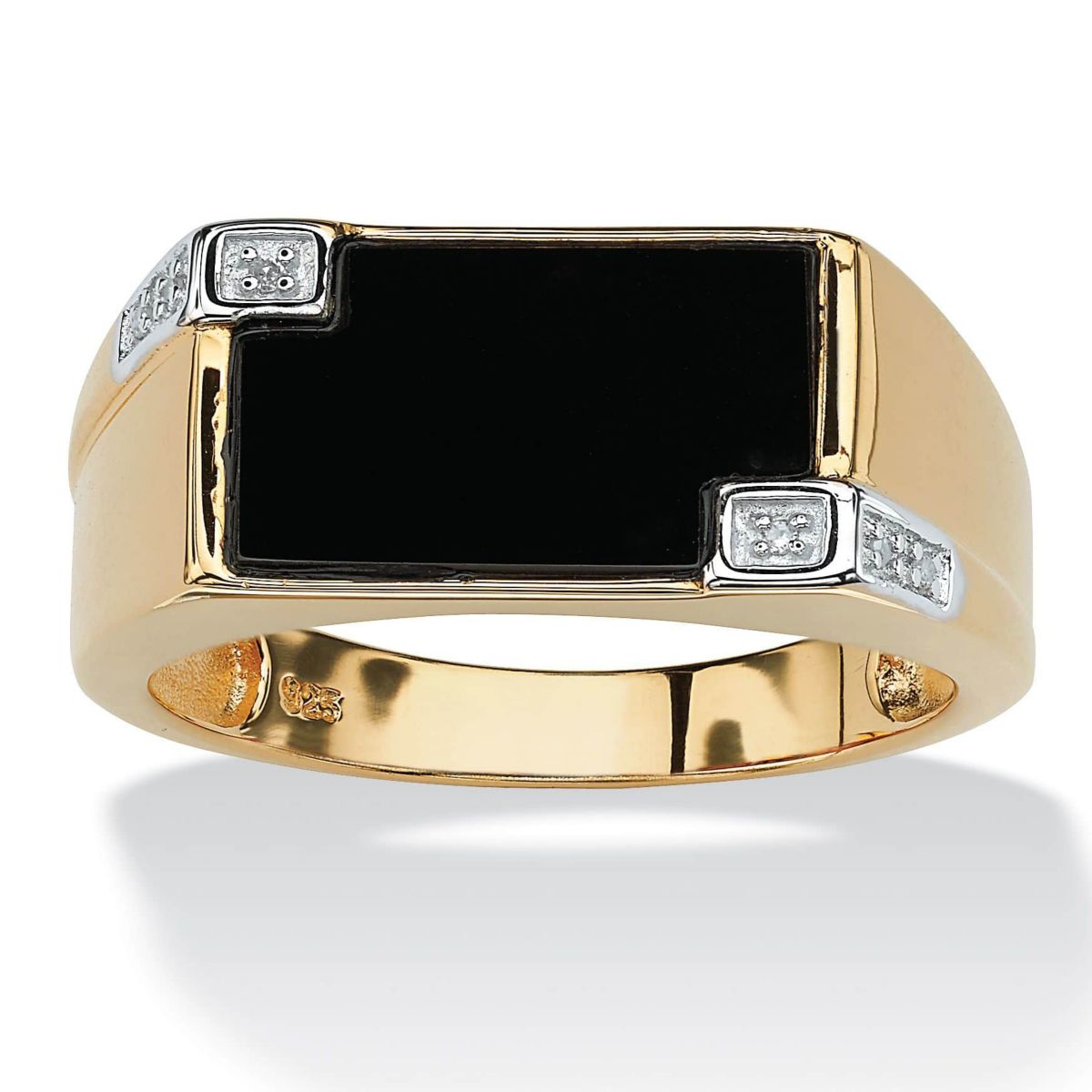 Mens Onyx Rectangular Ring in 14k Yellow Gold-plated Sterling Silver