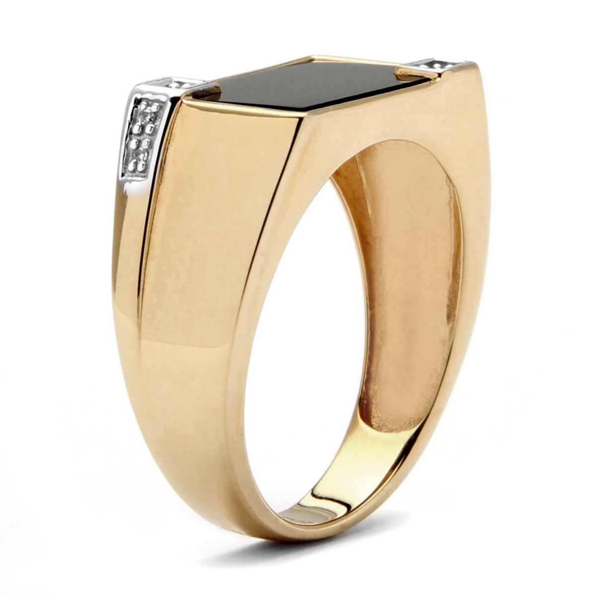 Mens Onyx Rectangular Ring in 14k Yellow Gold-plated Sterling Silver
