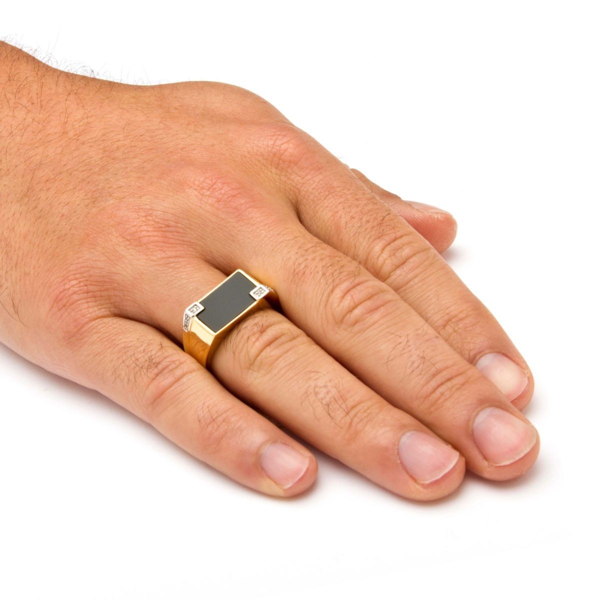 Mens Onyx Rectangular Ring in 14k Yellow Gold-plated Sterling Silver