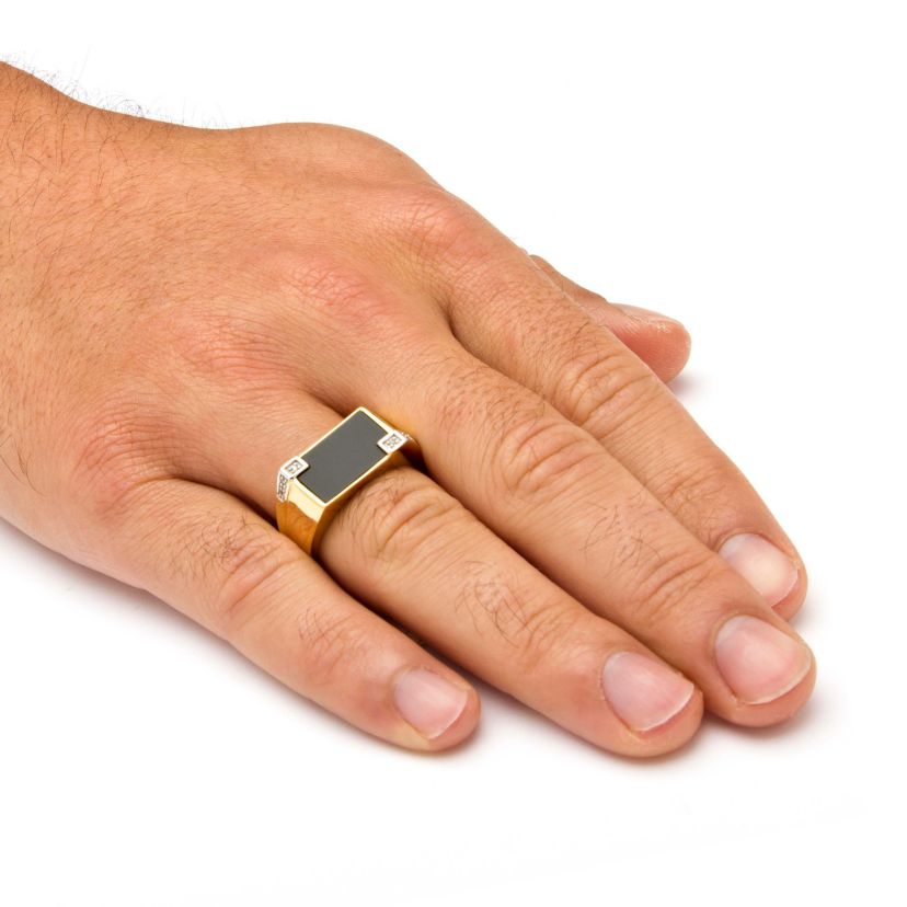 Mens Onyx Rectangular Ring in 14k Yellow Gold-plated Sterling Silver