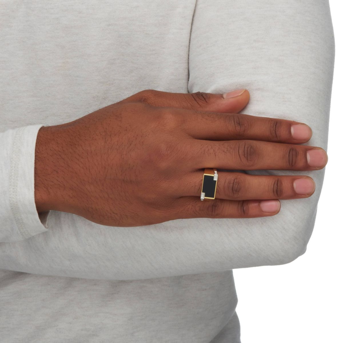 Mens Onyx Rectangular Ring in 14k Yellow Gold-plated Sterling Silver