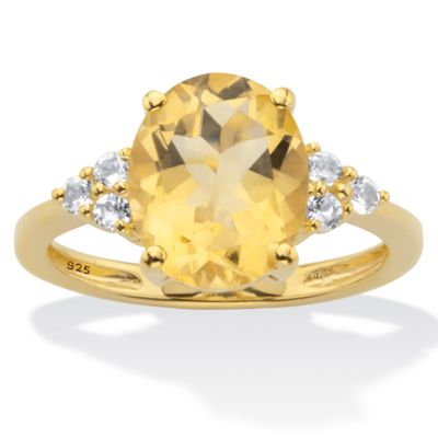 Seta Jewelry Genuine Yellow Oval Cut Citrine and White Topaz Ring 3.49 T.W. 14k Gold-Plated Sterling Silver