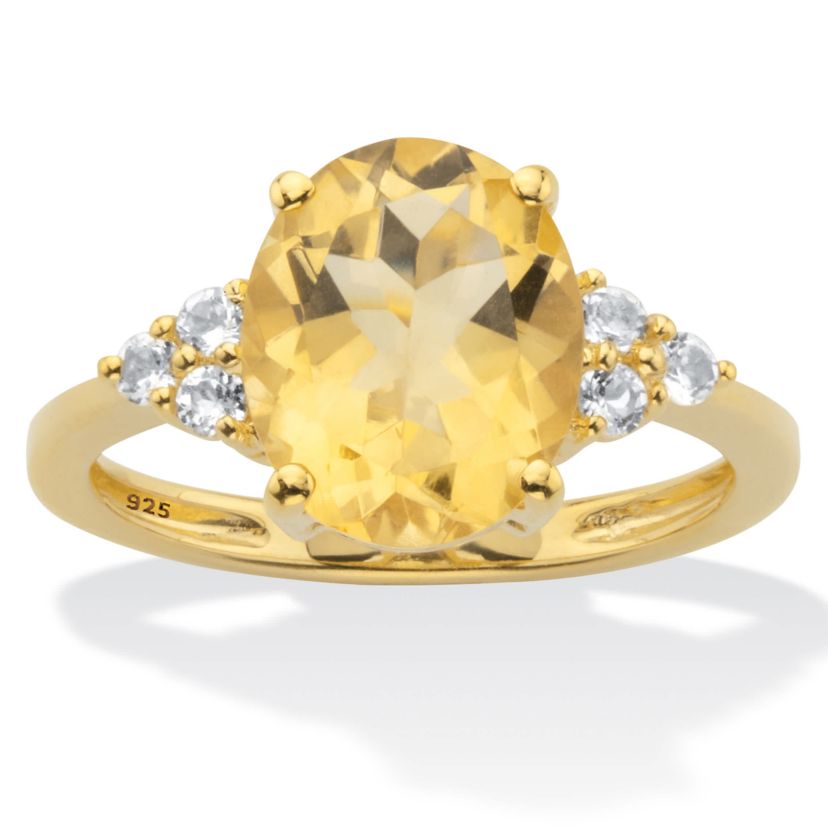 3.49 Cttw. Oval Cut Citrine and White Topaz Two Tone 14k Gold-Plated Silver Ring
