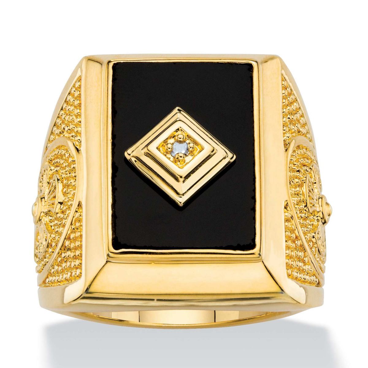 Seta Jewelry Men's Genuine Black Onyx and Diamond Accent Gold-Plated ...