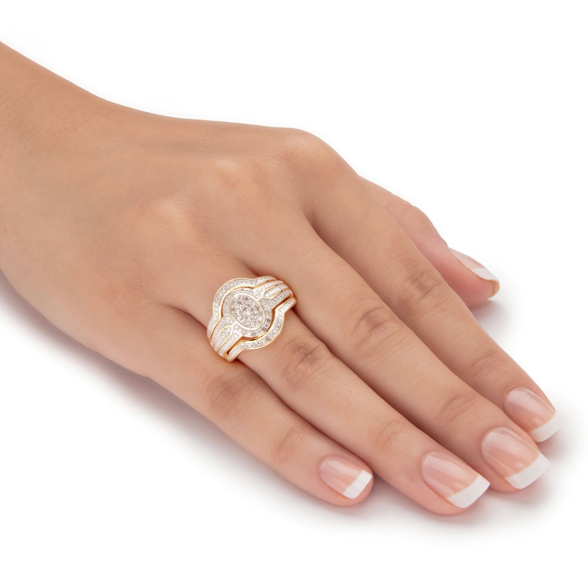 1/8 Cttw. Diamond Two-Tone Gold-Plated Silver Oval-Shaped Engagement Ring