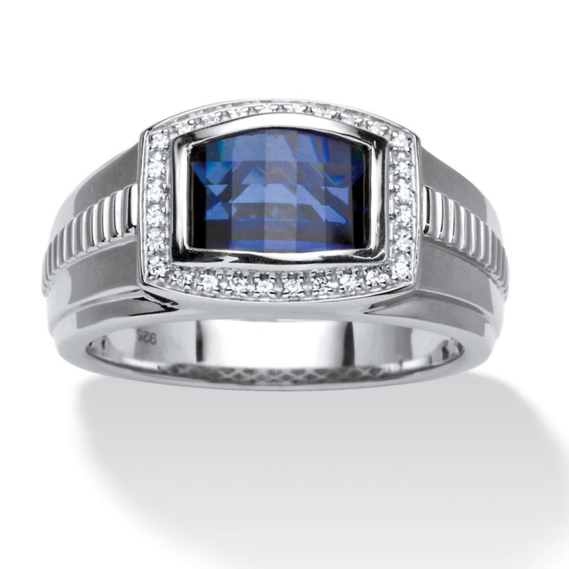 Lab Created 3.31 Cttw Mens Created Blue & White Sapphire Ring Platinum Plated Silver