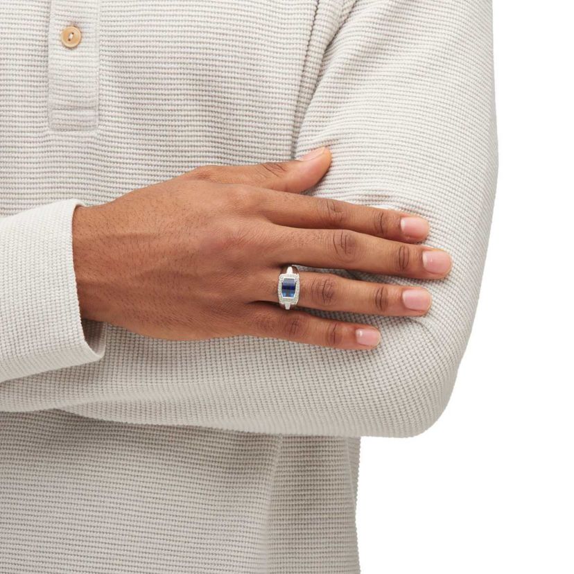 Lab Created 3.31 Cttw Mens Created Blue & White Sapphire Ring Platinum Plated Silver