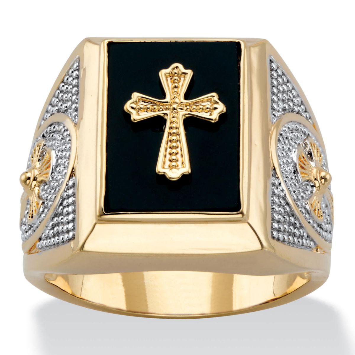 Seta Jewelry Men's Gold-Plated Emerald-Cut Genuine Black Onyx Textured ...