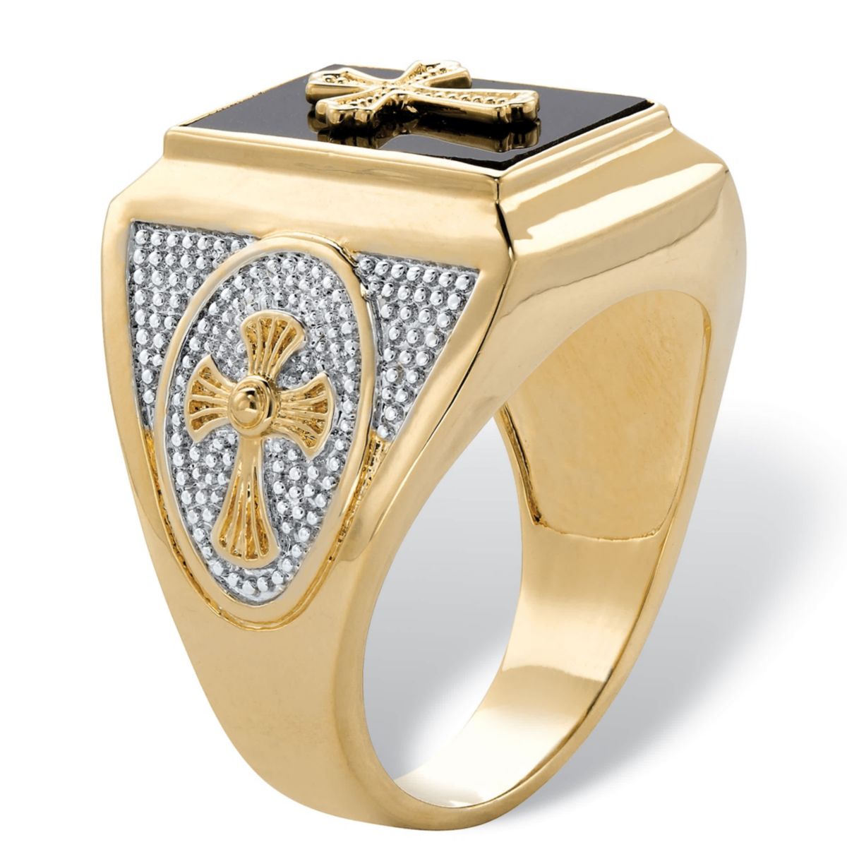 Seta Jewelry Men's Gold-Plated Emerald-Cut Genuine Black Onyx Textured ...
