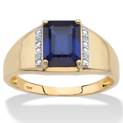 Seta Jewelry Lab Created Men's Emerald-Cut Created Blue Sapphire and Diamond Accent Ring 2.30 TCW in Solid 10k Yellow Gold, 11