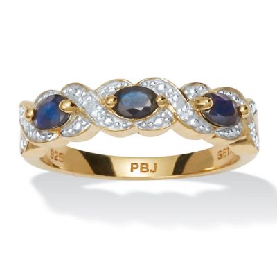 Seta Jewelry .62 TCW Oval Cut Genuine Blue Sapphire and Diamond Accent 18k Yellow Gold-Plated Sterling Silver Ring