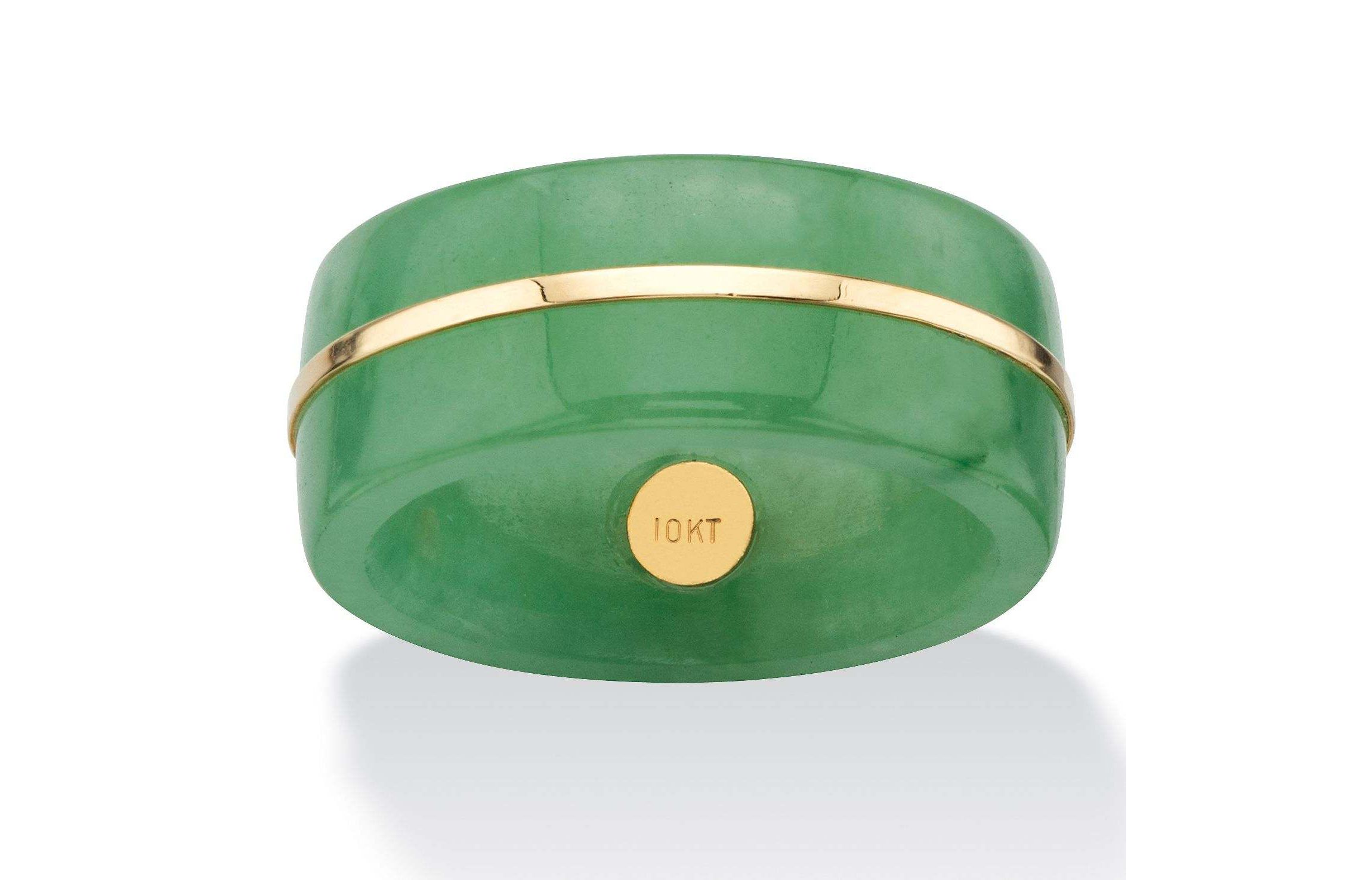 Genuine Green Jade and 10k Yellow Gold Striped Ring