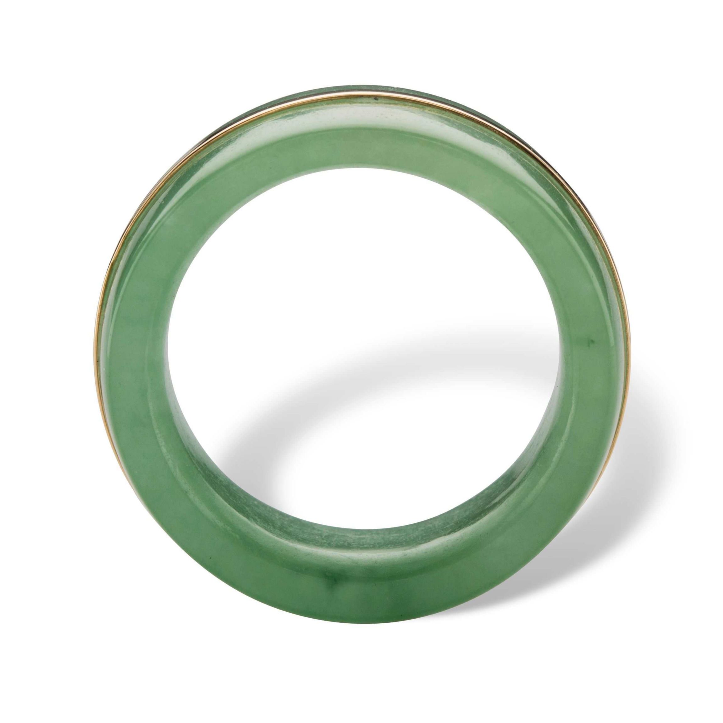 Genuine Green Jade and 10k Yellow Gold Striped Ring