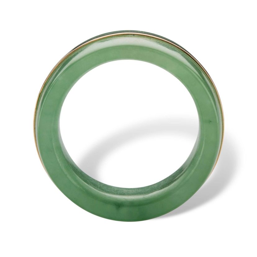 Genuine Green Jade and 10k Yellow Gold Striped Ring