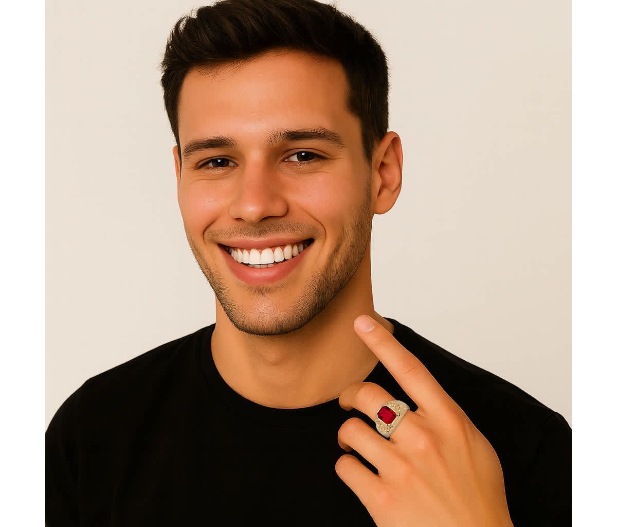 Mens 2.75 TCW Emerald-Cut Simulated Ruby Gold-Plated Nugget Style Ring